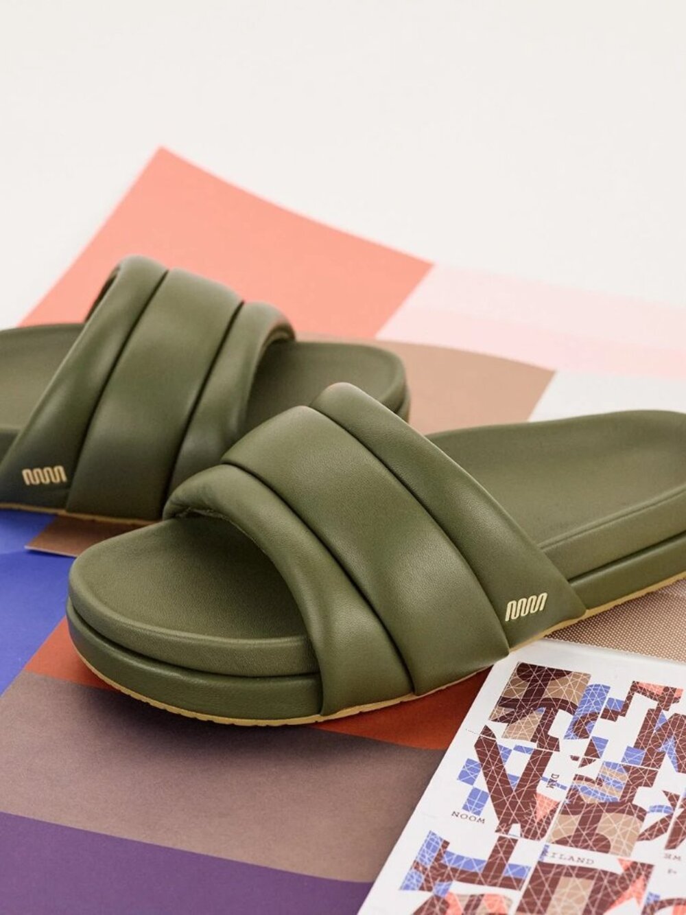 Commbi The Softie Slide in Olive Green Napa Leather, Size 8